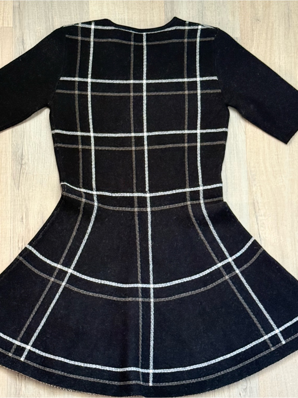 APRICOT Black Grey Plaid Warm Whimsigoth Fit Flare Mini Women’s Sweater Dress - Picture 5 of 9
